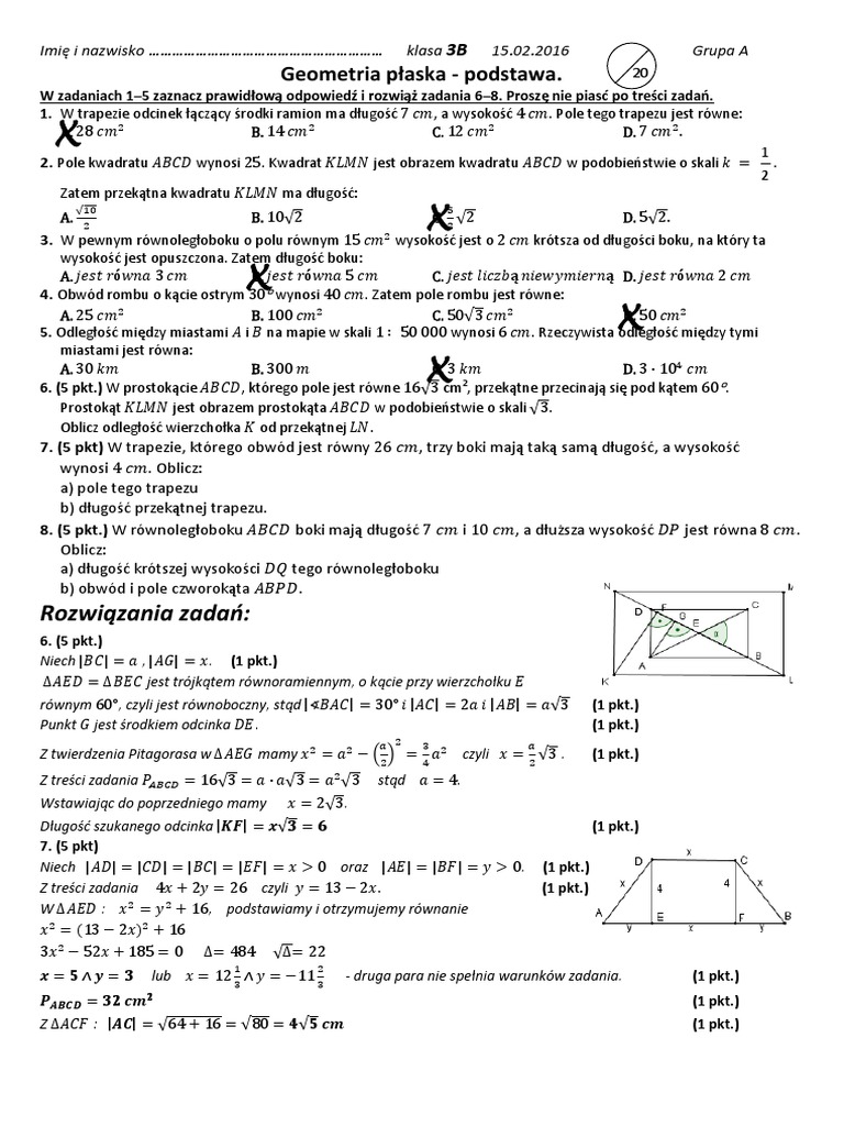 Geometria Płaska Pojęcia Wstępne Sprawdzian 1 Liceum Pdf