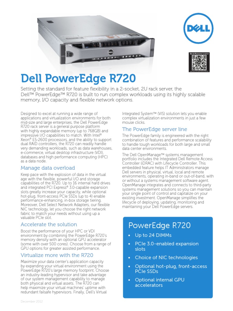 Dell PowerEdge R720 Spec Sheet PDF Solid State Drive Computer