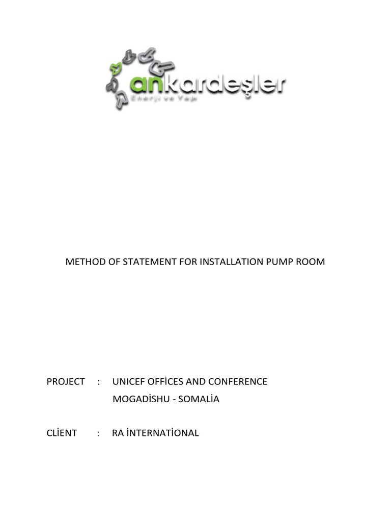 Pump Room Installation Method Statement | PDF | Pipe (Fluid Conveyance ...