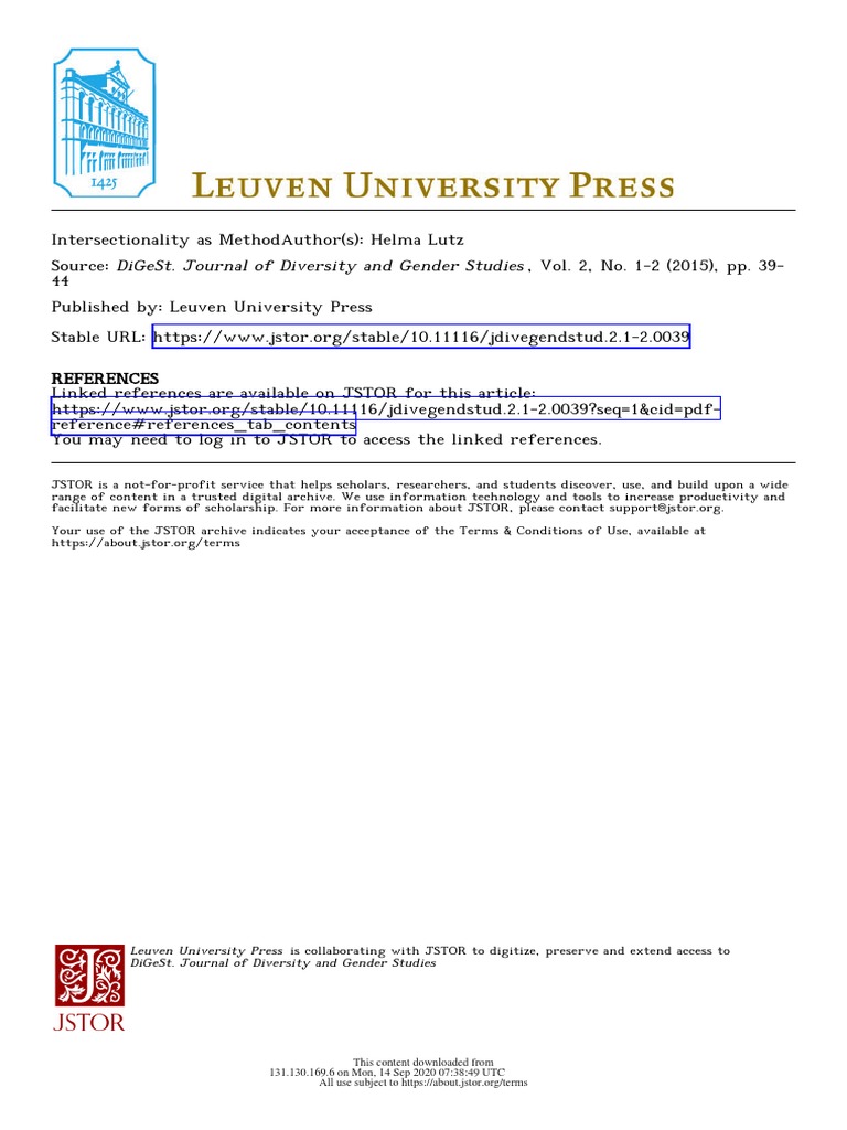 Lutz 2015 - Intersectionality Method | PDF | Intersectionality | Gender