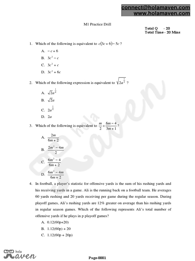 M1 Math Practice Drill Questions | PDF | Acid | Sphere