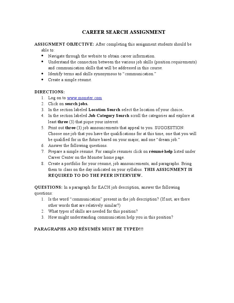 Career Search Assignment | PDF | Career & Growth | Self-Improvement