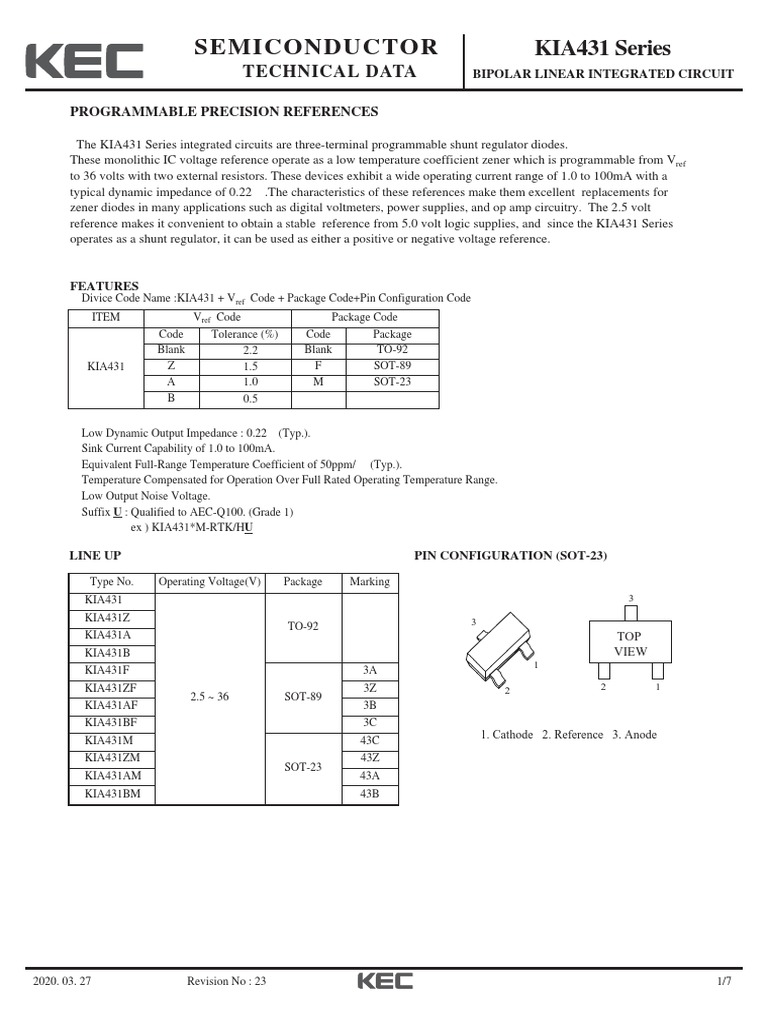 Semiconductor KIA431 Series: Technical Data | PDF | Electronic Circuits ...