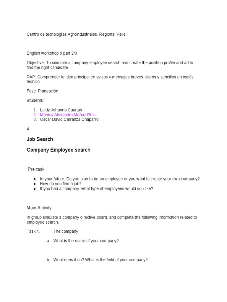 Employee Search Simulation Workshop | PDF