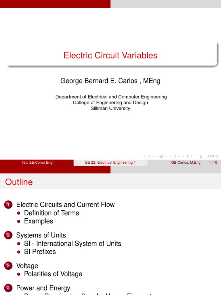 Electric Circuit Variables PDF Voltage Electricity
