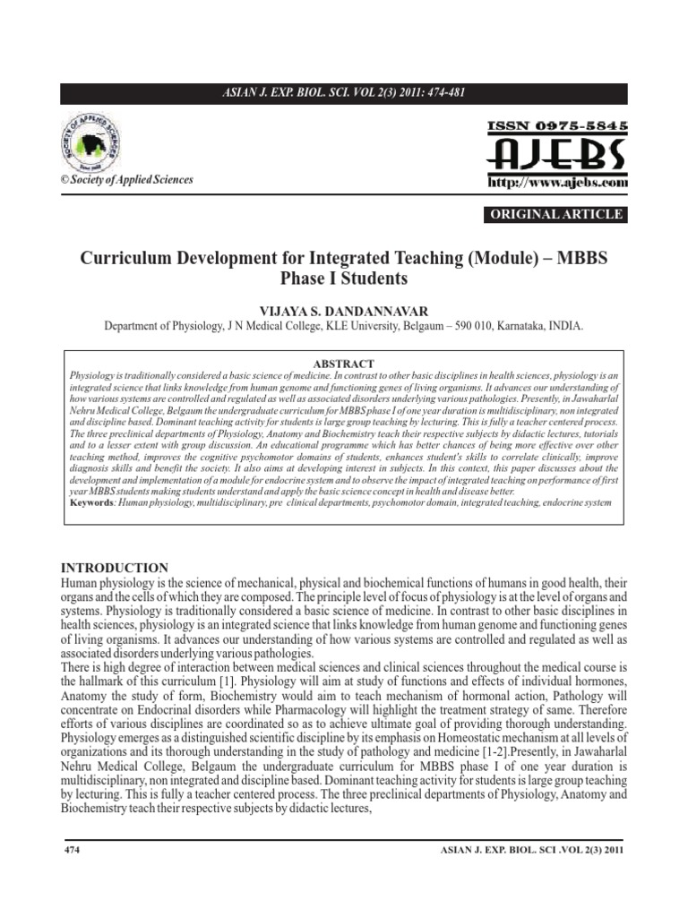 Curriculum Development For Integrated Teaching (Module) - MBBS Phase I ...