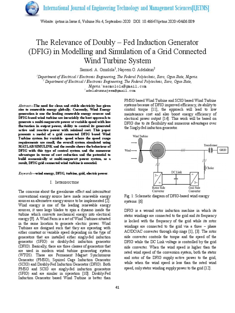 The Relevance of Doubly - Fed Induction Generator (DFIG) in Modelling ...
