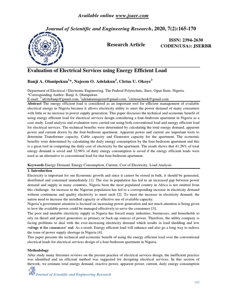 Evaluation of Electrical Services Using Energy Efficient Load | PDF ...