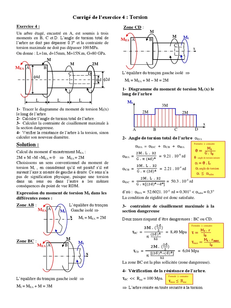 Exercices Corrigés de Torsion RDM | PDF | Flexion (matériau ...