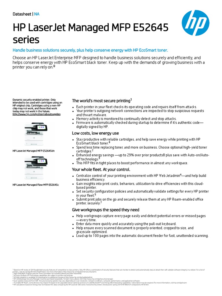 HP Laserjet Managed MFP E52645 Series PDF Image Scanner Printer