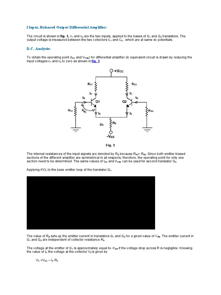 Differential Amplifier DC Analysis Guide | PDF