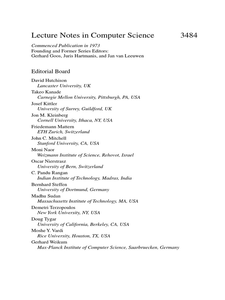 Lecture Notes in Computer Science 3484: Editorial Board | PDF ...