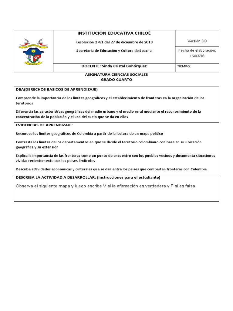 Taller de Sociales para Grado Cuarto | PDF | América del Sur | Colombia