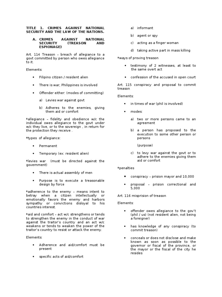 TITLE 1. CRIMES AGAINST NATIONAL SECURITY AND THE LAW OF THE NATIONS