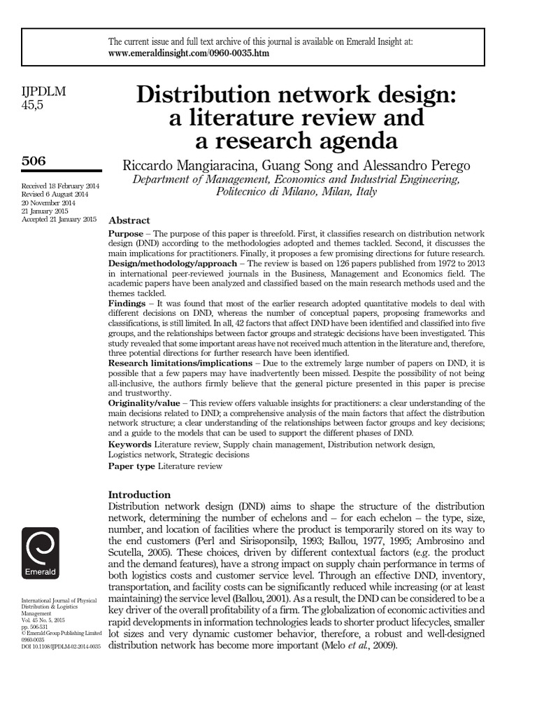Distribution Network Design A Literature Review and A Research Agenda ...