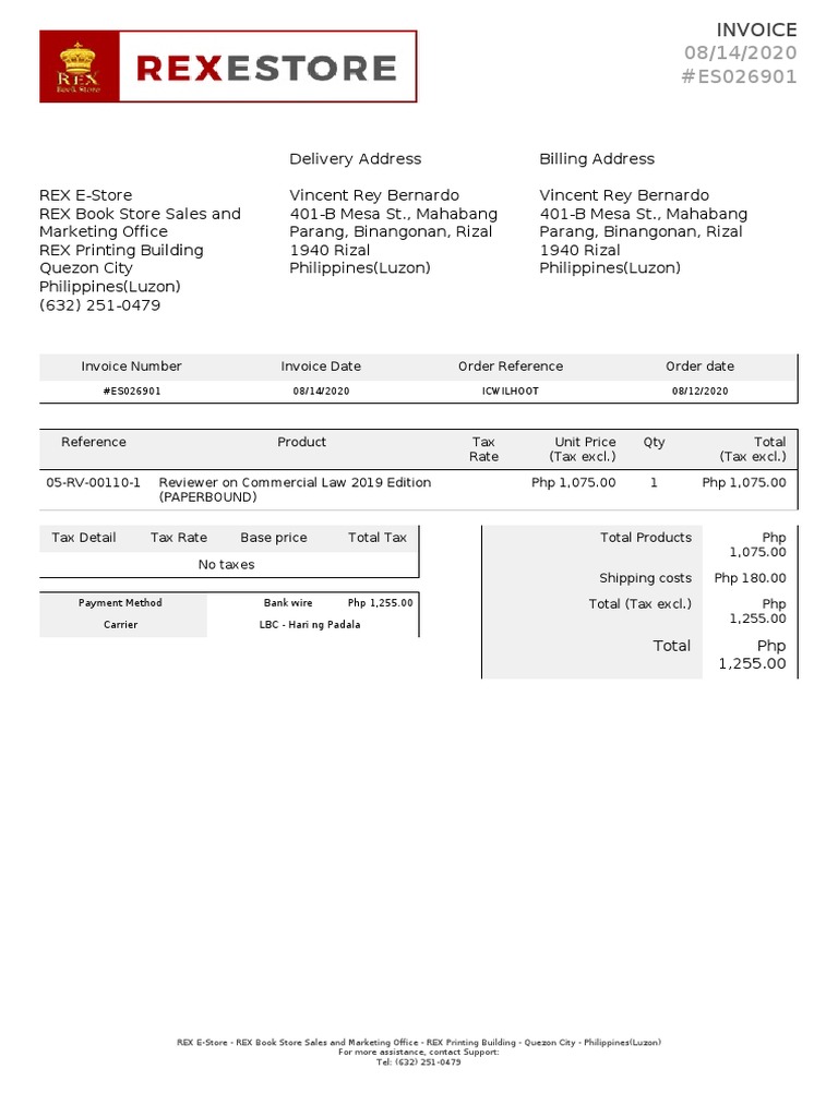 REX Invoice for Vincent Rey Bernardo | PDF | Business | Market (Economics)