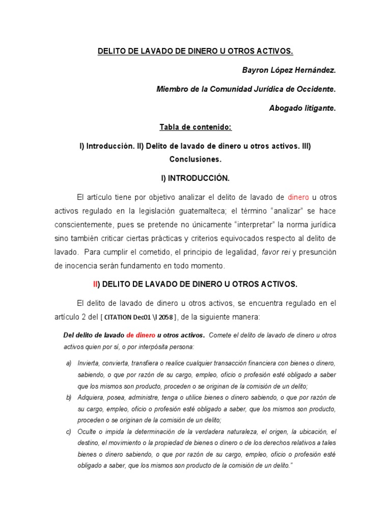 Delito de Lavado de Dinero U Otros Activos. | PDF | Derecho penal ...