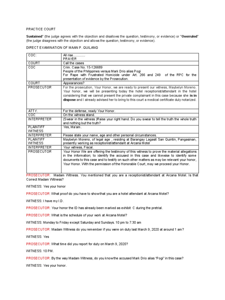 Sustained" (The Judge Agrees With The Objection and Disallows The