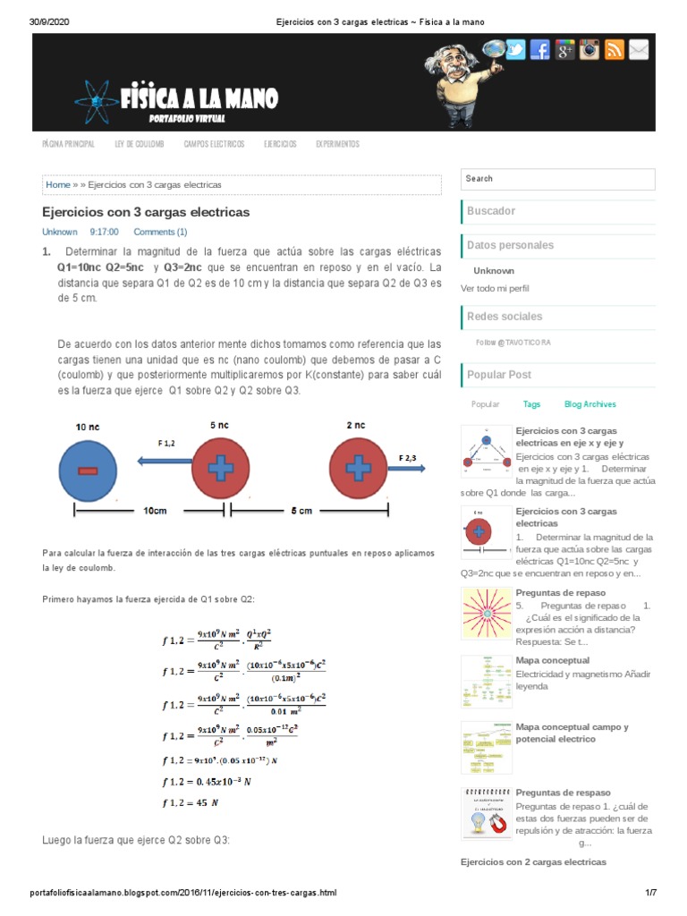 Ejercicios Con 3 Cargas Electricas Fisica PDF Fuerza Carga