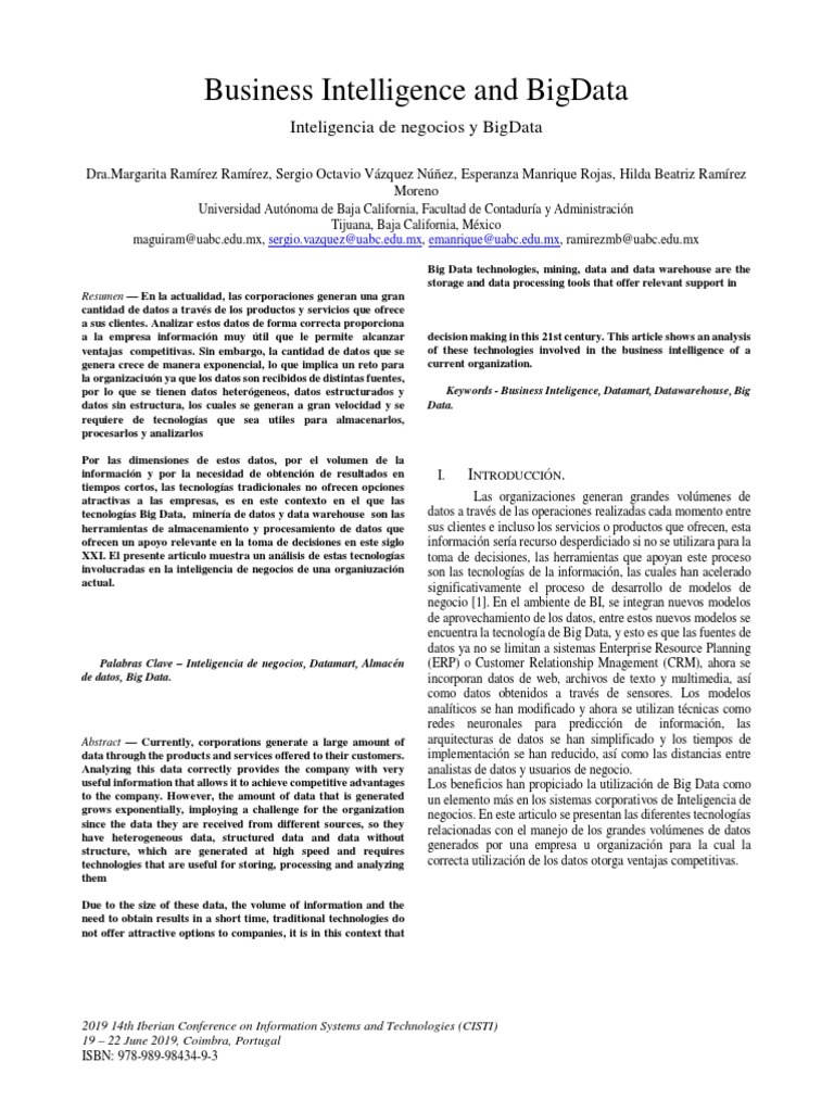 Business Inteligence and Big Data | PDF | Almacén de datos | Big Data