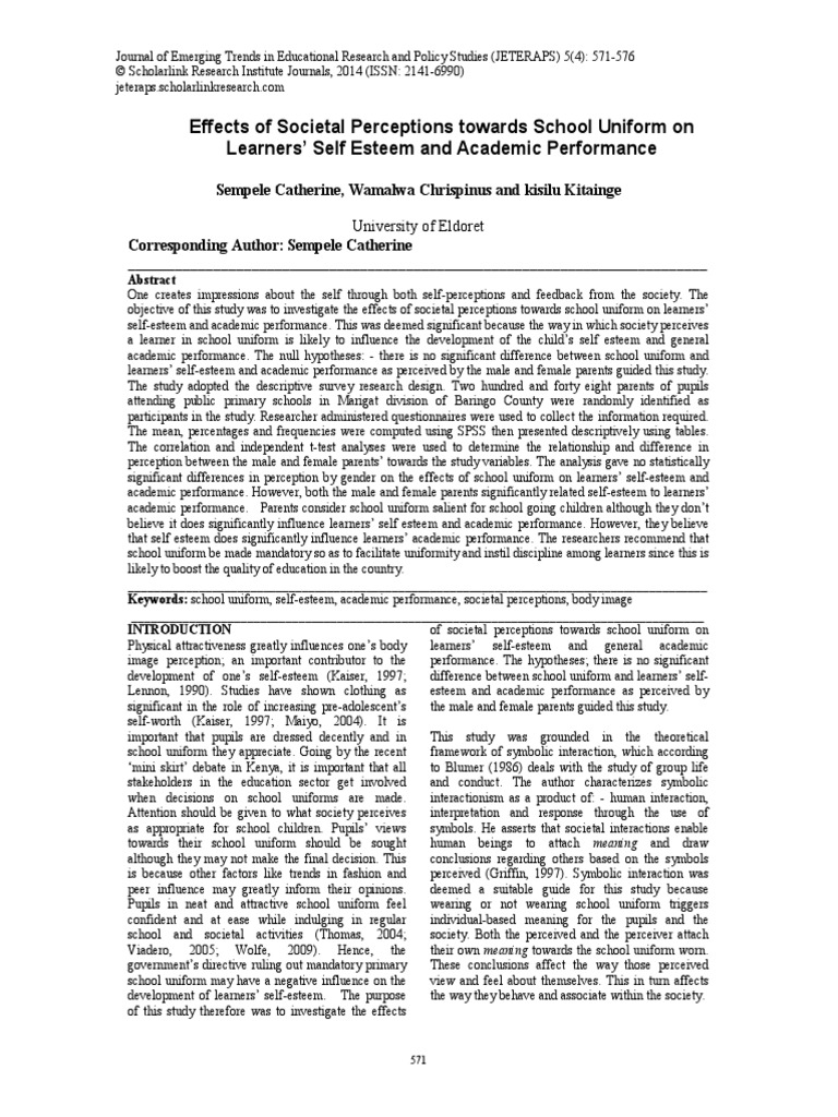 Effects of Societal Perceptions Towards School Uniform On Learners