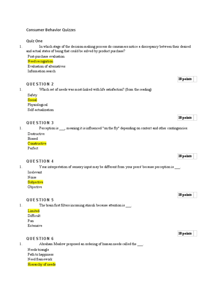 Consumer Behavior Quiz Questions and Insights | PDF | Reward System ...
