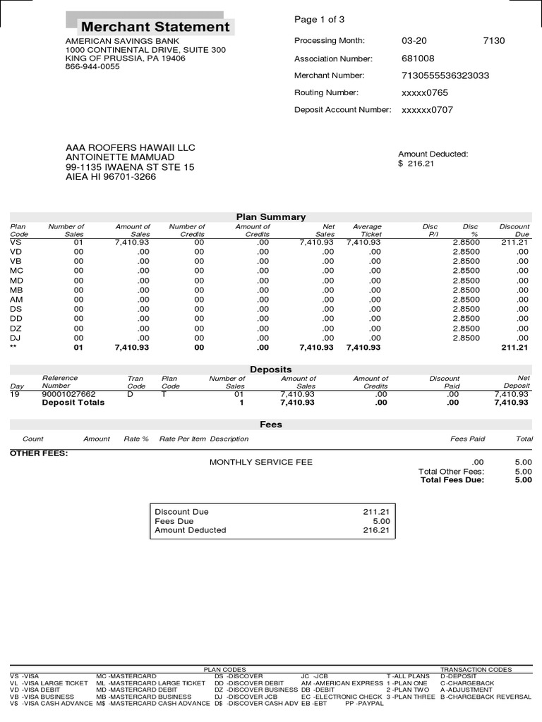 March 2020 Merchant Fee Summary | PDF | Debit Card | Credit Card