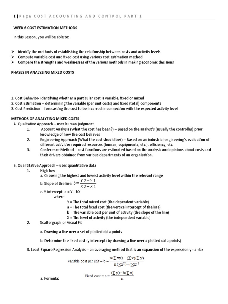 Cost Estimation Methods in Accounting | PDF | Least Squares ...