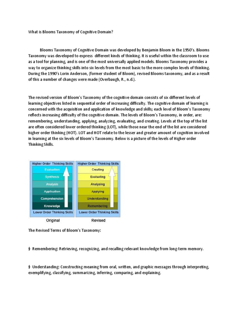 What Is Blooms Taxonomy of Cognitive Domain REVIEWER | PDF ...