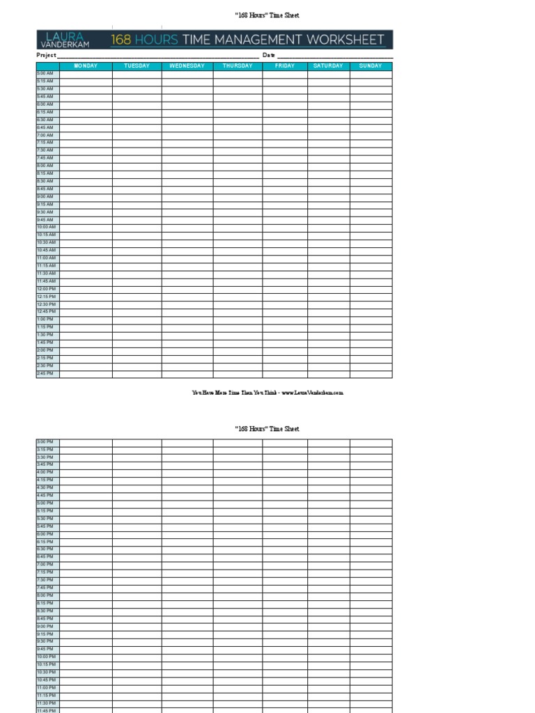 168 Hours Time Management Worksheet | PDF | Cooking, Food & Wine | Home ...