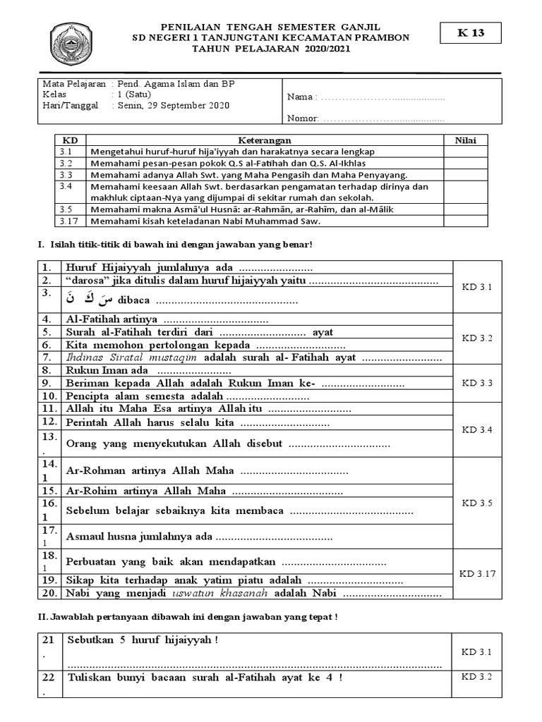 PTS PAI Kelas 1 PDF