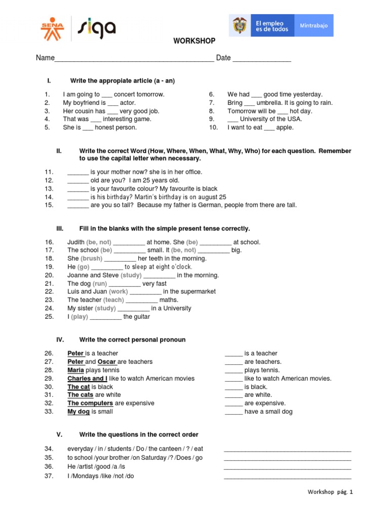 English Grammar Workshop Exercises | PDF | Linguistic Morphology ...