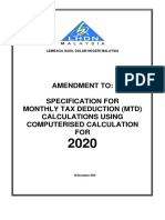 Amendment To: Specification For Monthly Tax Deduction (MTD) Calculations Using Computerised Calculation FOR