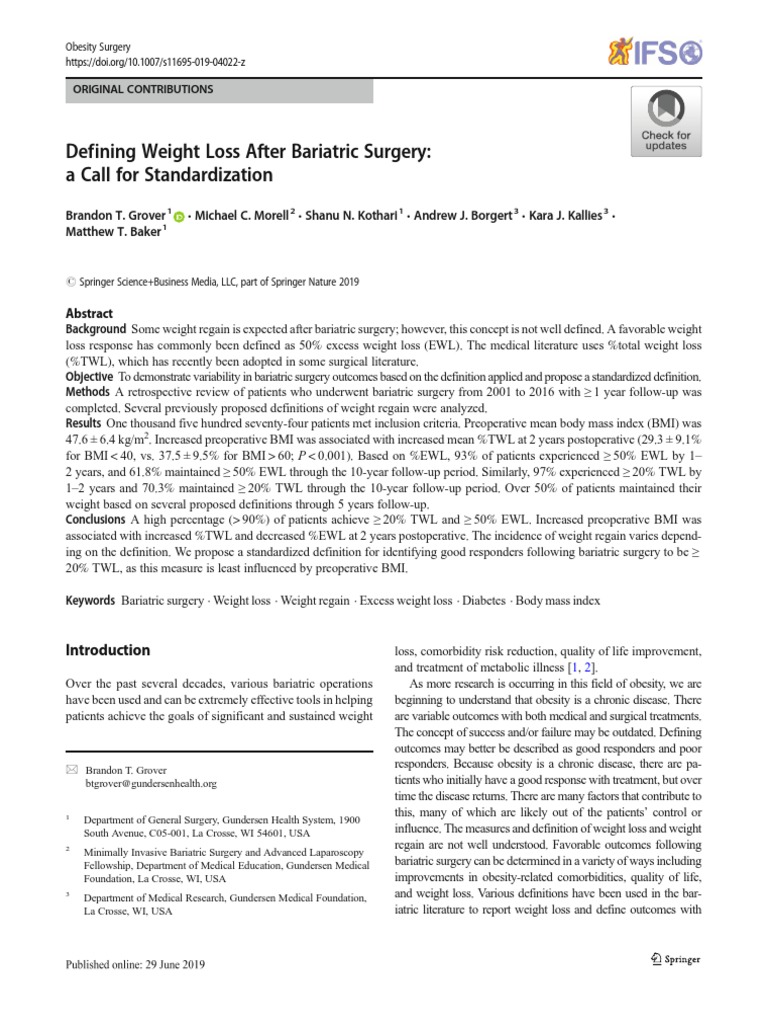 Defining Weight Loss After Bariatric Surgery 2019 | PDF | Bariatric ...