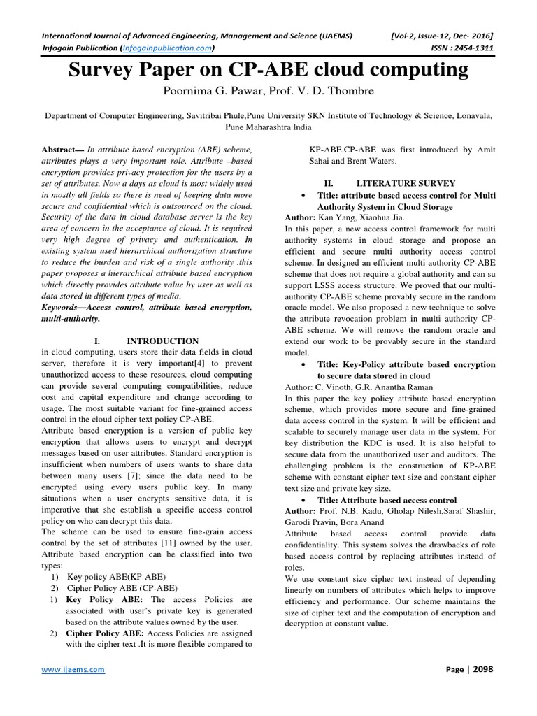 CP-ABE in Cloud Computing Security | PDF | Encryption | Cryptography