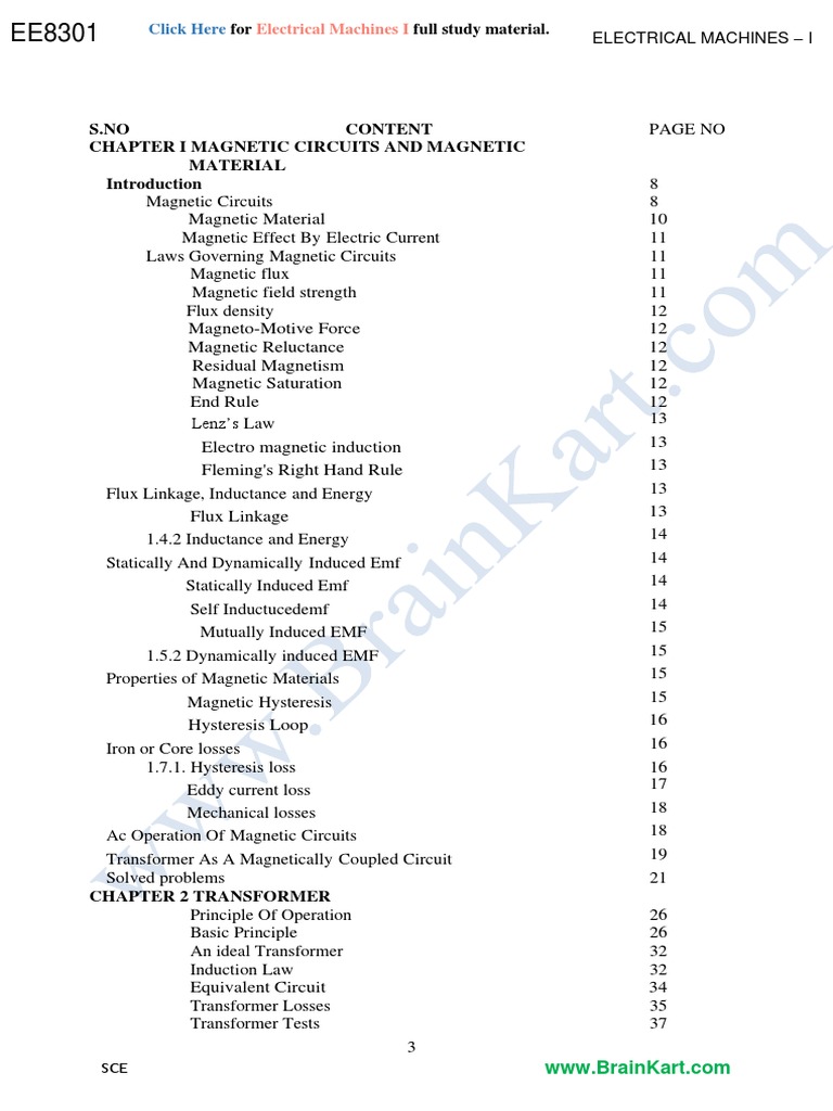Electrical Machines I Study Material | PDF | Electromagnetic Induction ...