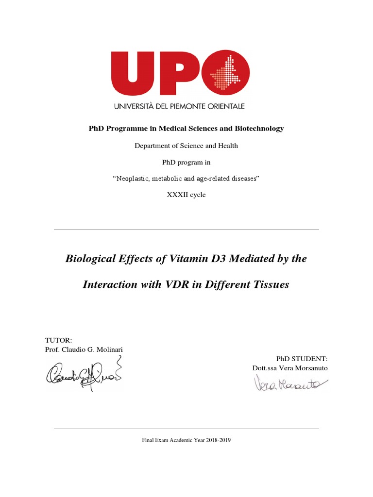 Biological Effects of Vitamin D3 Mediated by The Interaction With VDR