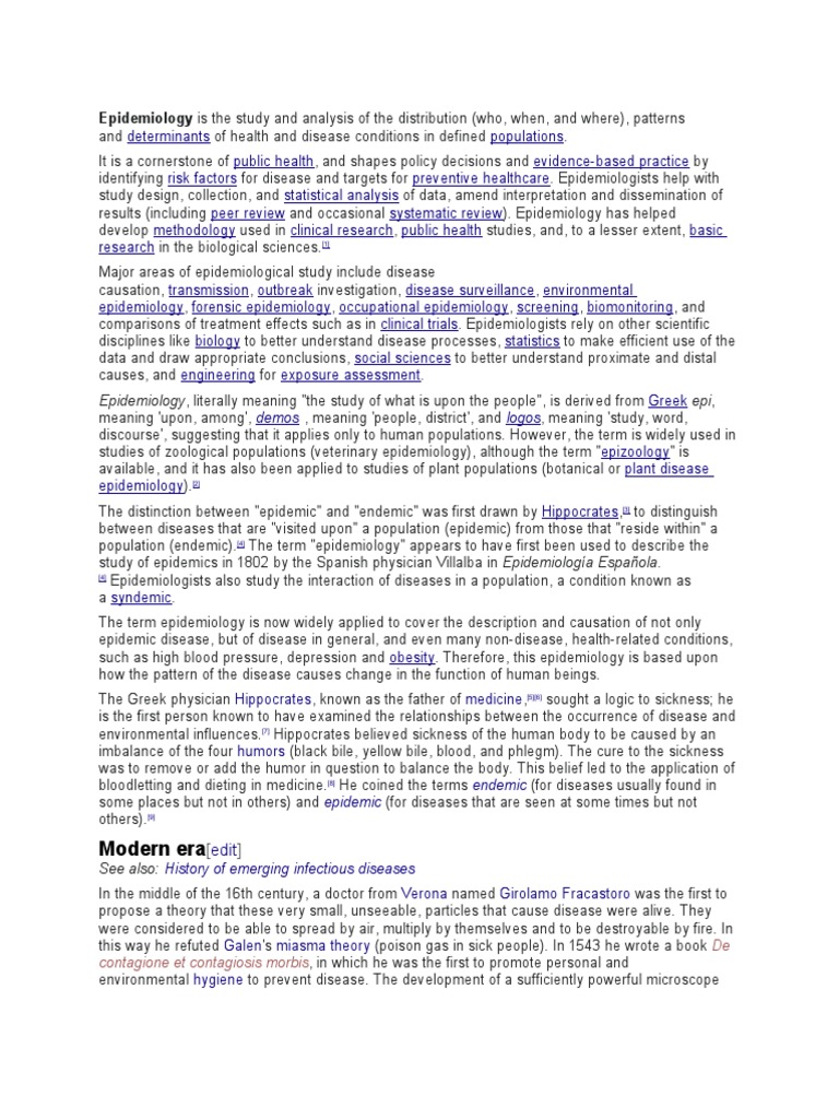 Epidemiology Is The Study and Analysis of The Distribution (Who, When