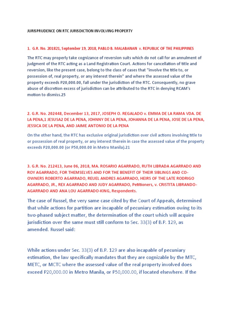 RTC Jurisdiction on Property Cases | PDF