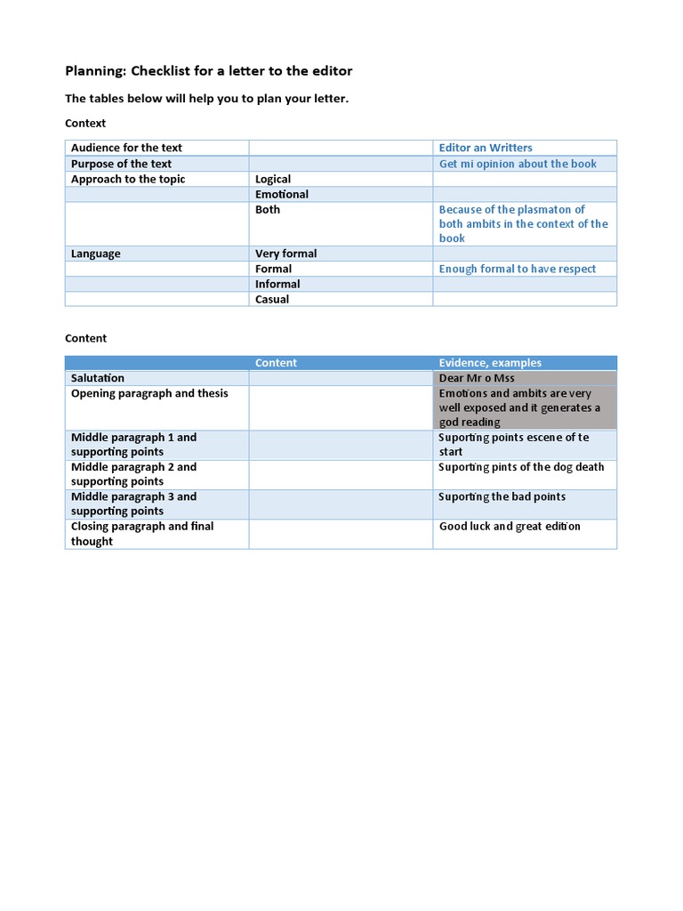 Letter to the Editor Planning Checklist | PDF