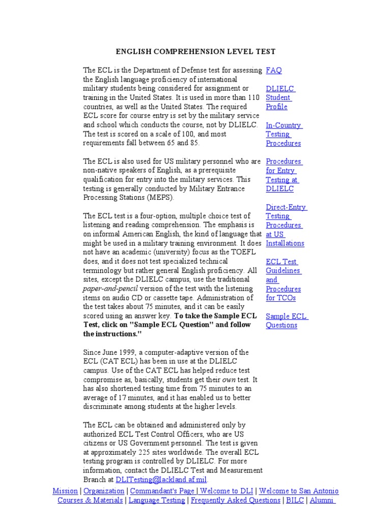 ENGLISH COMPREHENSION LEVEL TEST | Reading Comprehension | Test Of