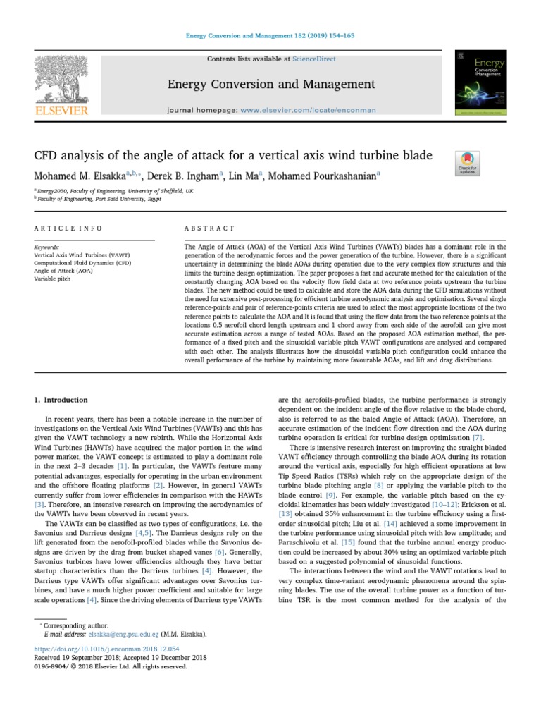 CFD Analysis of The Angle of Attack For A Vertical Axis Wind Turbine ...