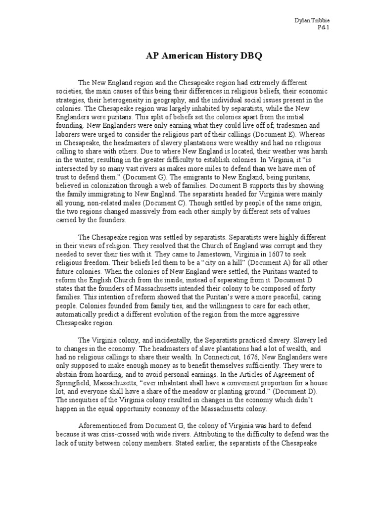 New england colonies dbq image