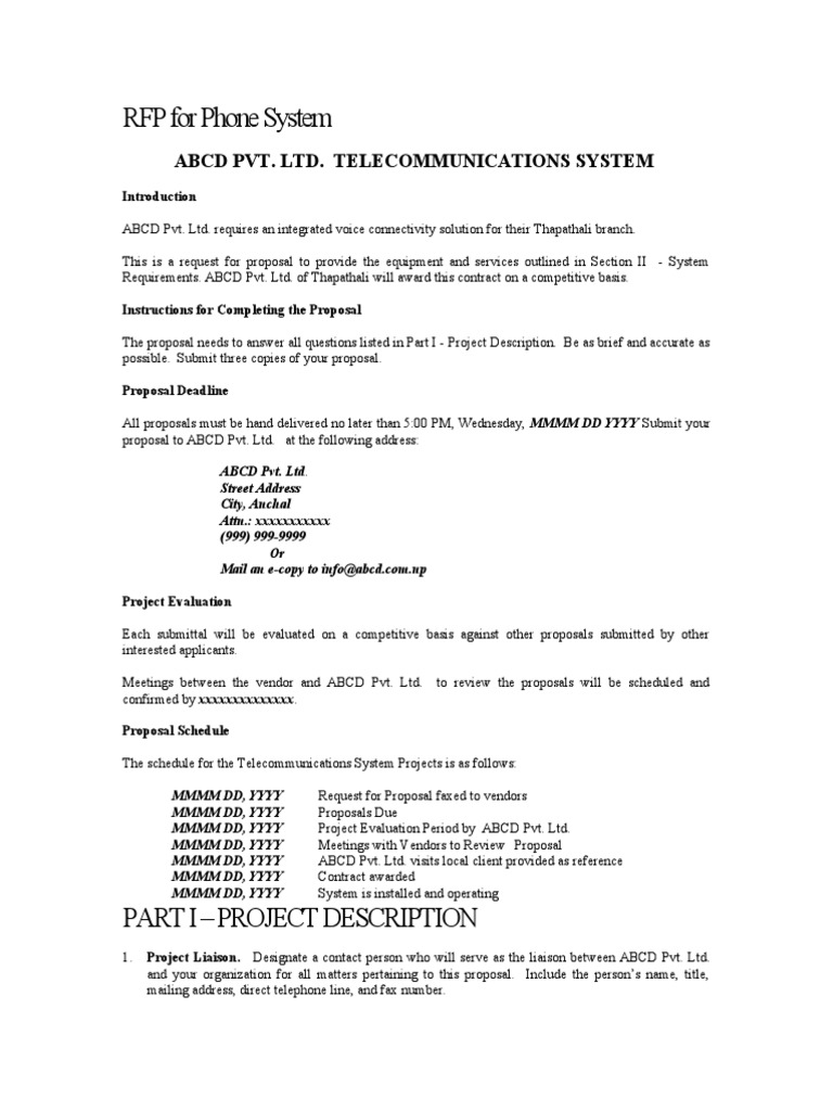 RFP for ABCD Telecom Phone System | PDF | Voicemail | Telecommunications
