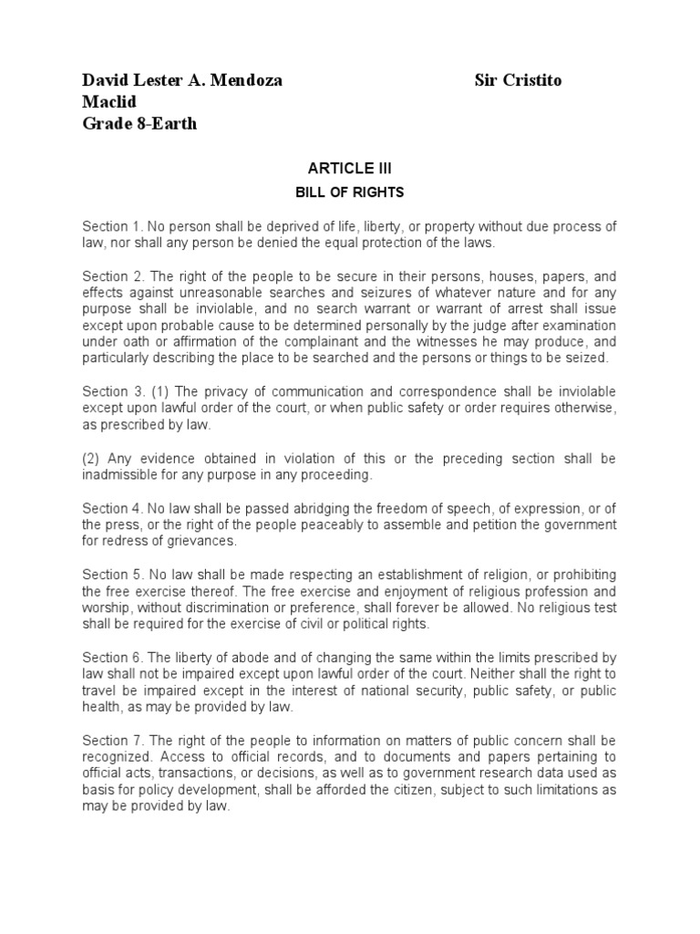 Grade 8 Bill of Rights Summary | PDF | Search And Seizure | Bail