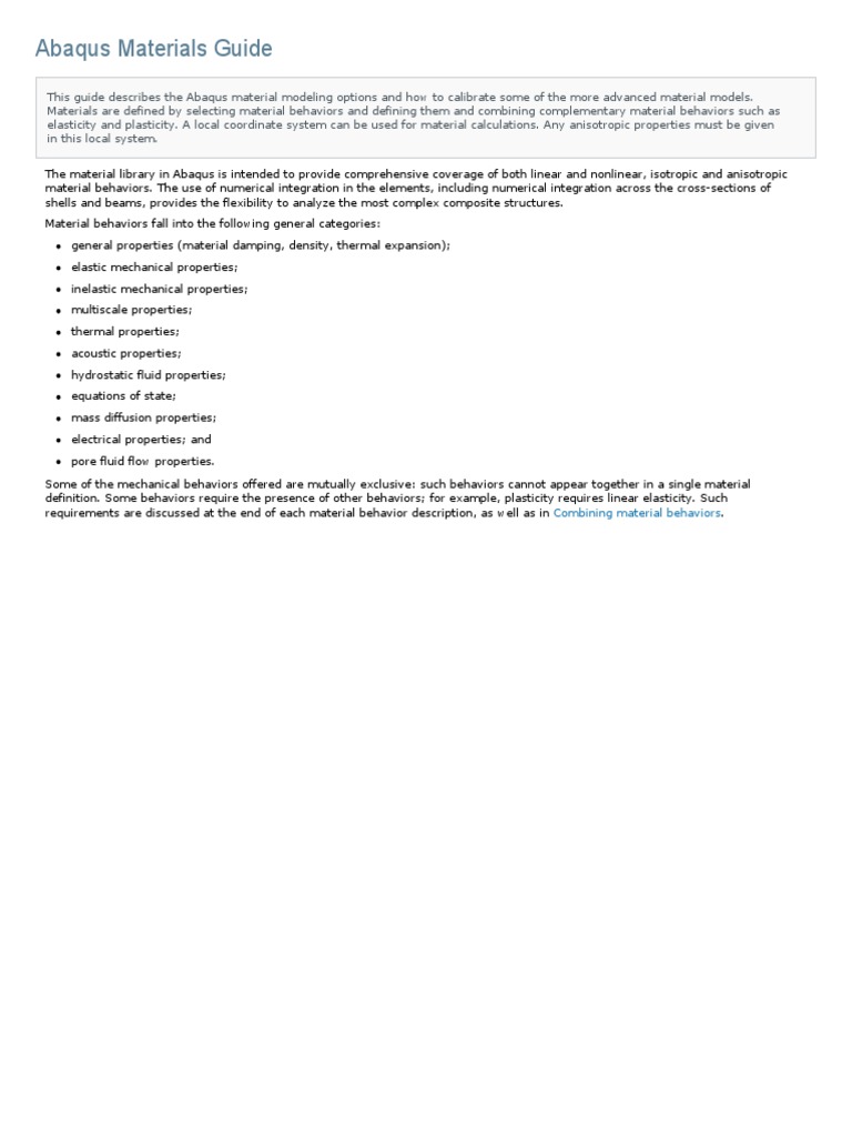 Abaqus Materials Guide: Combining Material Behaviors | PDF