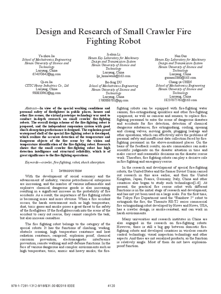 Small Crawler Fire Fighting Robot | PDF | Firefighting | Robot