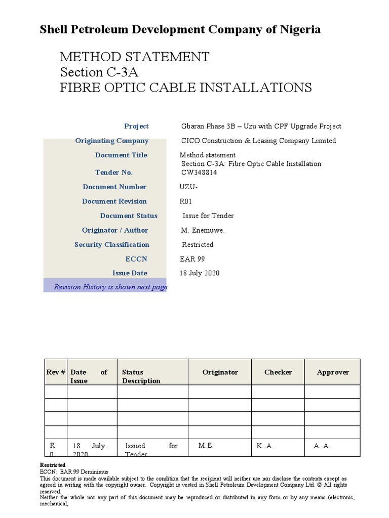 Section C-3a - Fibre Optic Cable Installation Method Statement | PDF ...