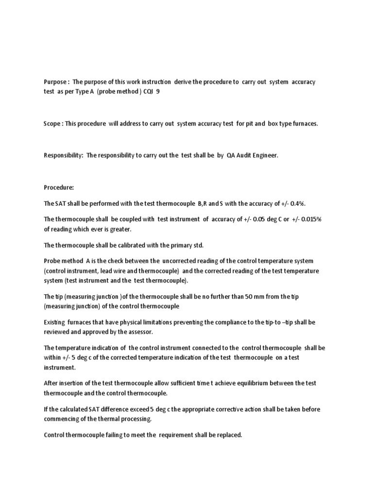 System Accuracy Test Procedure for Furnaces | PDF | Technology ...