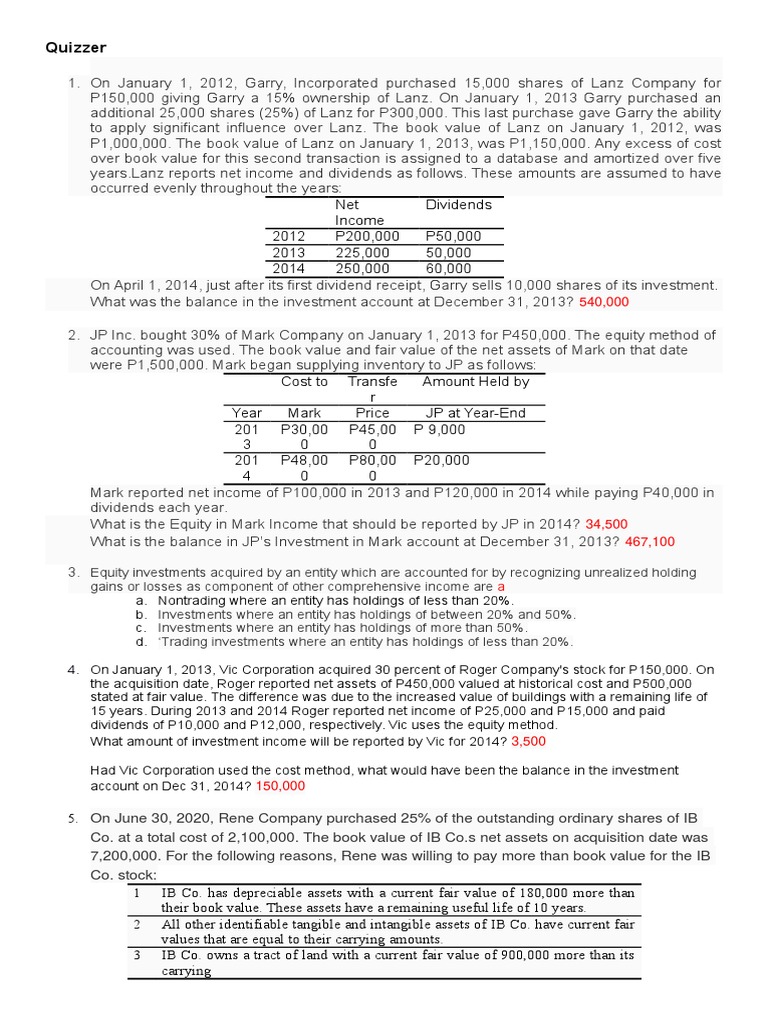 Investment Accounting Scenarios and Calculations | PDF | Book Value ...